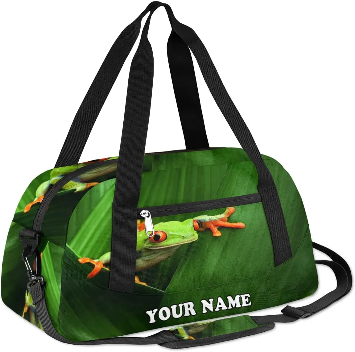 Custom Kids Duffel Overnight Bag Red Eyed Frog Personalized Kids Duffel Bag for Girls Boys Customized Kids Gifts - Tree Frog Jungle Leaf