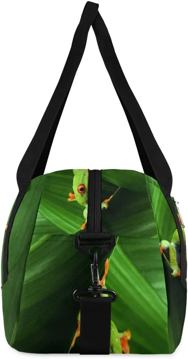 Custom Kids Duffel Overnight Bag Red Eyed Frog Personalized Kids Duffel Bag for Girls Boys Customized Kids Gifts - Tree Frog Jungle Leaf