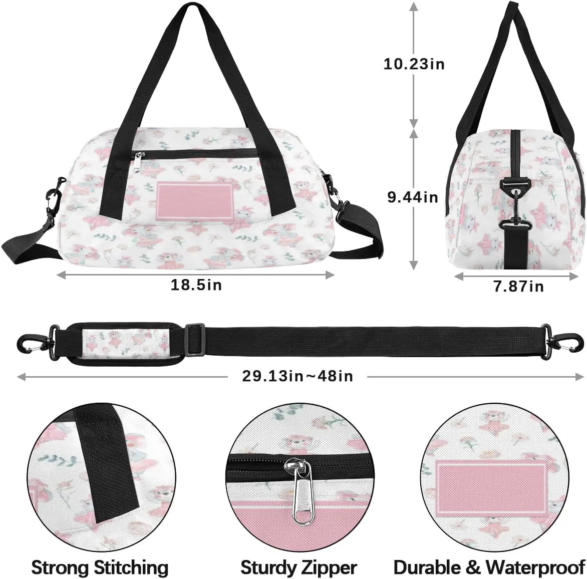 Custom Kids Duffel Overnight Dance Bag for Girls Personalized Dance Duffle Bag for Women Girls-Cute Elephant
