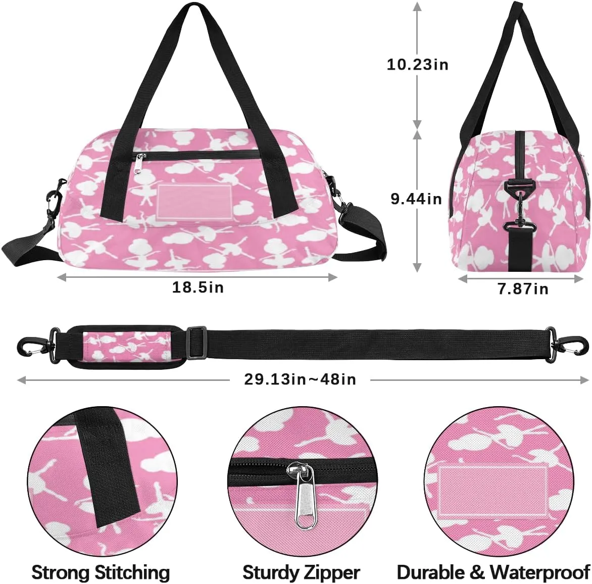 Custom Kids Duffel Overnight Dance Bag for Girls Personalized Dance Duffle Bag for Women Girls-Dance Silhouettes