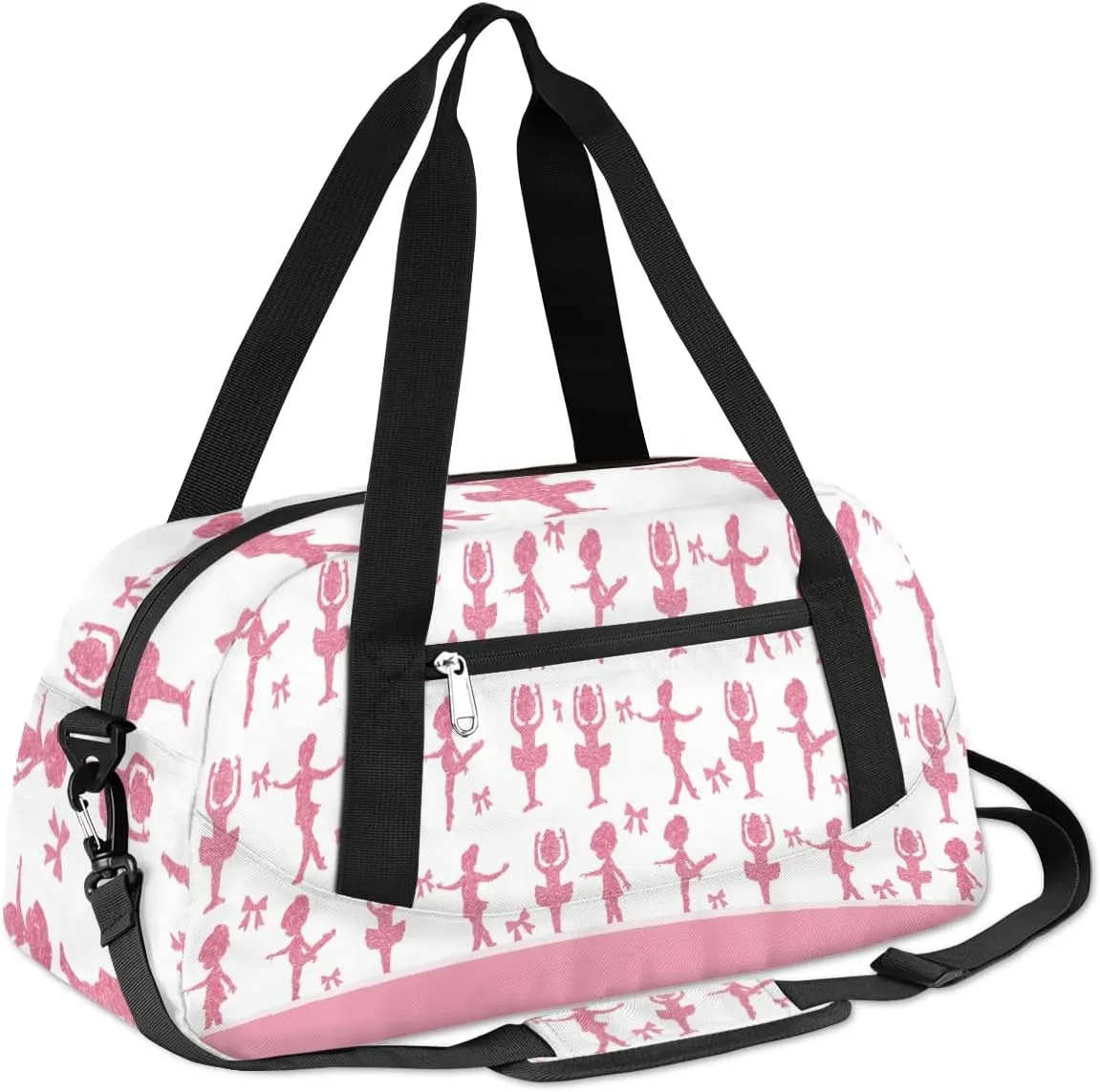 Custom Kids Duffel Overnight Dance Bag for Girls Personalized Dance Duffle Bag for Women Girls- Pink Silhouettes