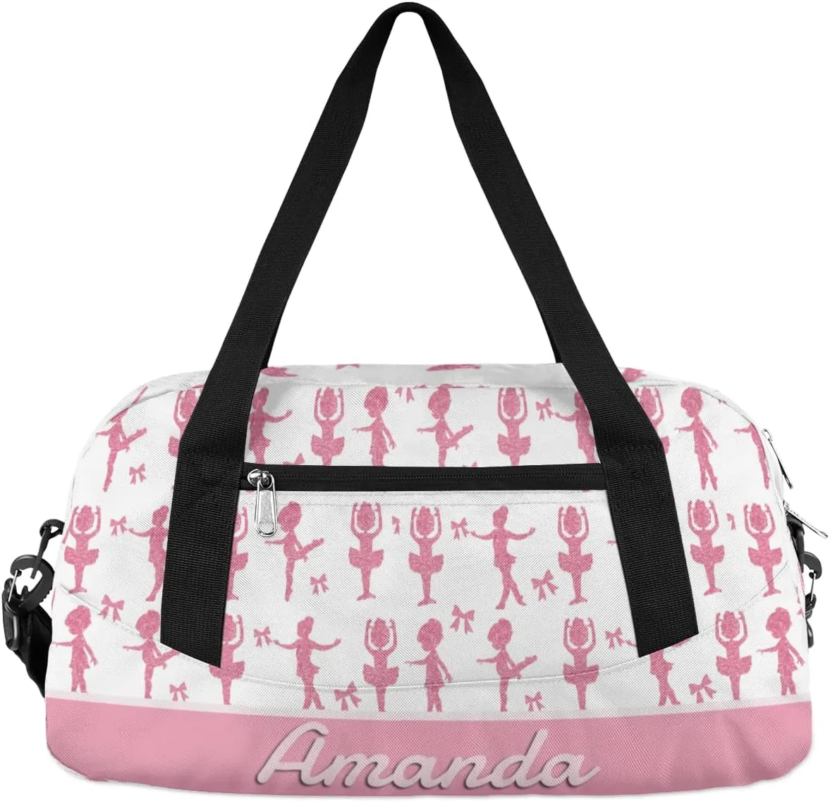 Custom Kids Duffel Overnight Dance Bag for Girls Personalized Dance Duffle Bag for Women Girls- Pink Silhouettes