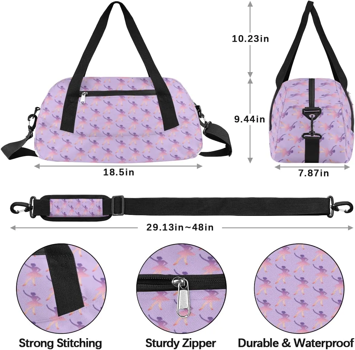 Custom Kids Duffel Overnight Dance Bag for Girls Personalized Dance Duffle Bag for Women Girls- Purple