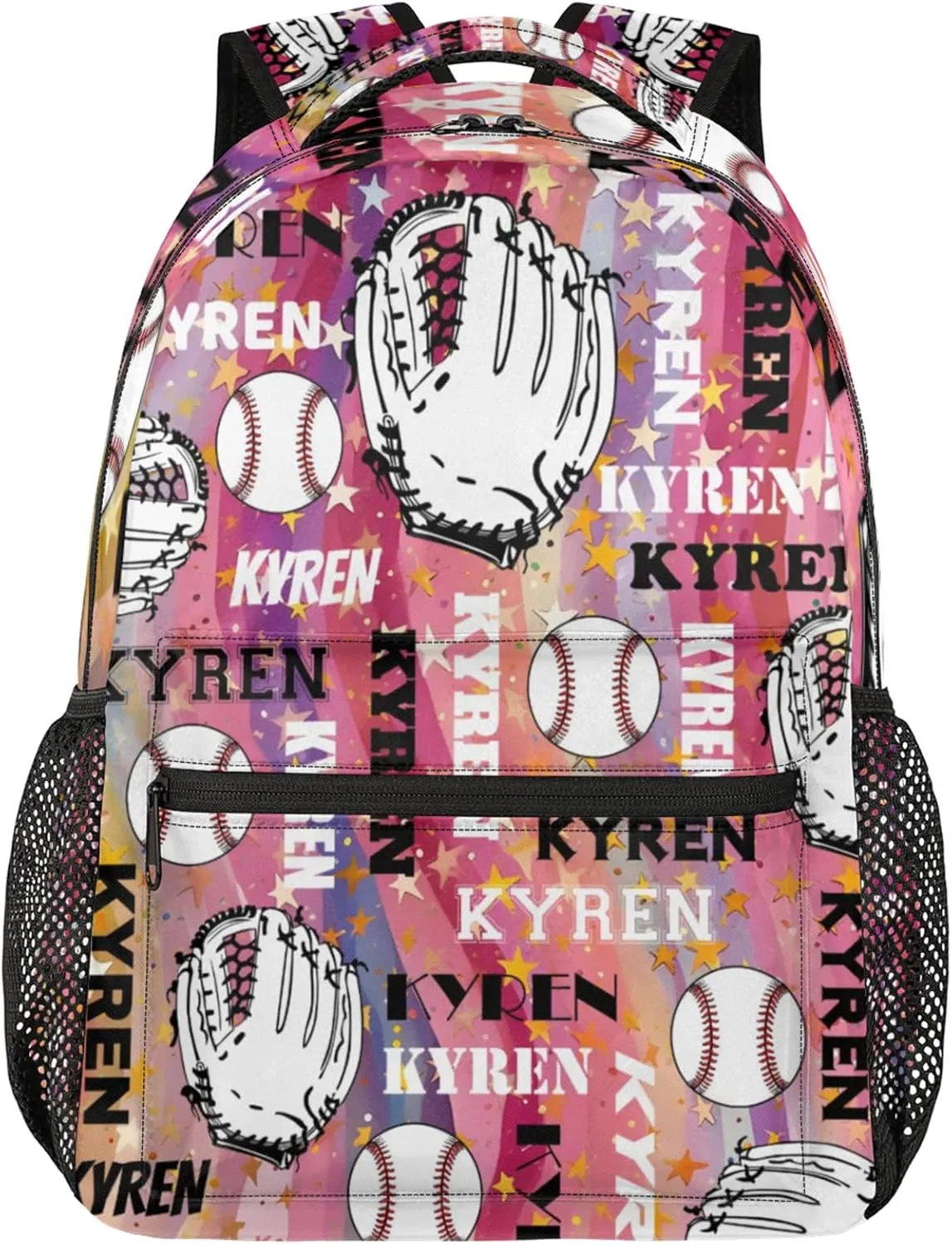 Custom Name Baseball Backpack for Men Women, Personalized Laptop Backpack with Name, Sports Bag Lightweight Daypack for Travel Camping, Abstract Striped