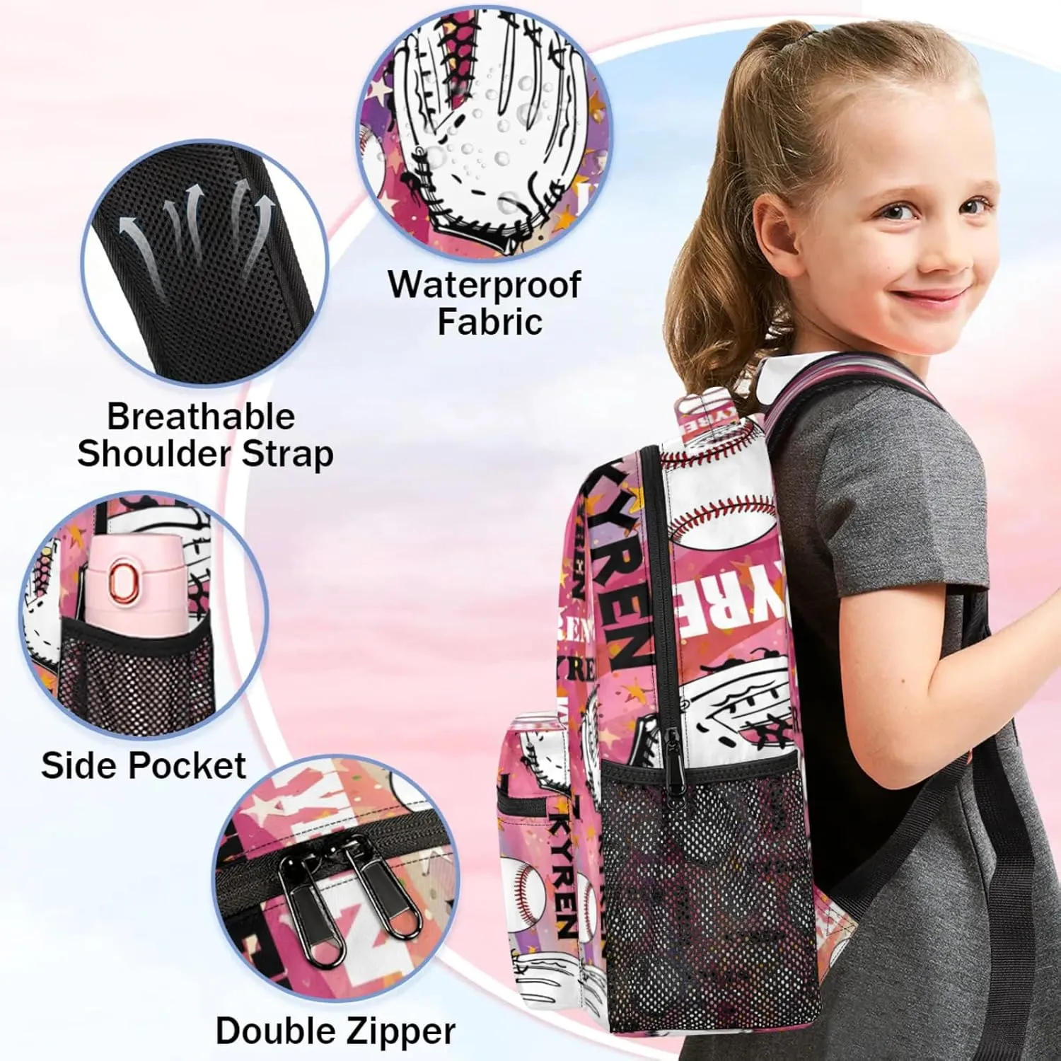 Custom Name Baseball Backpack for Men Women, Personalized Laptop Backpack with Name, Sports Bag Lightweight Daypack for Travel Camping, Abstract Striped