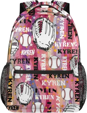 Custom Name Baseball Backpack for Men Women, Personalized Laptop Backpack with Name, Sports Bag Lightweight Daypack for Travel Camping, Abstract Striped
