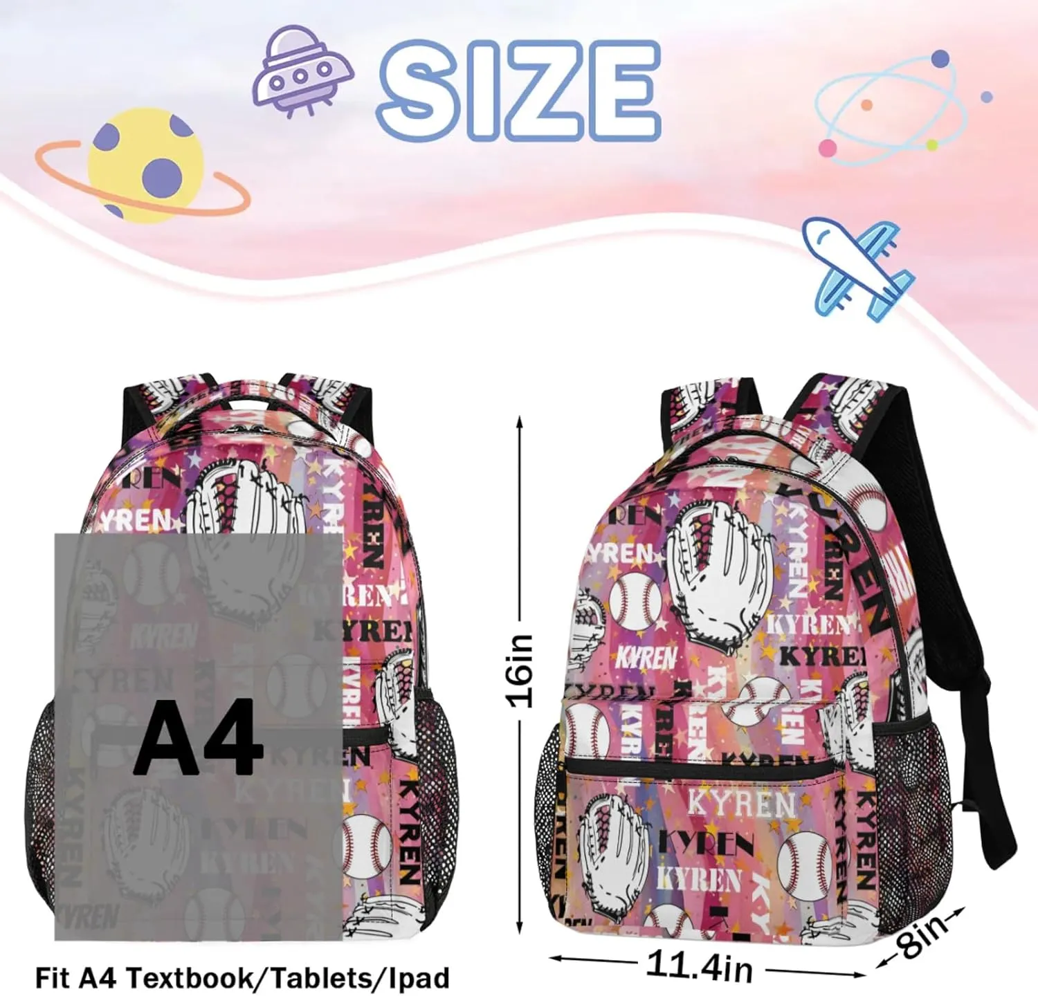 Custom Name Baseball Backpack for Men Women, Personalized Laptop Backpack with Name, Sports Bag Lightweight Daypack for Travel Camping, Abstract Striped
