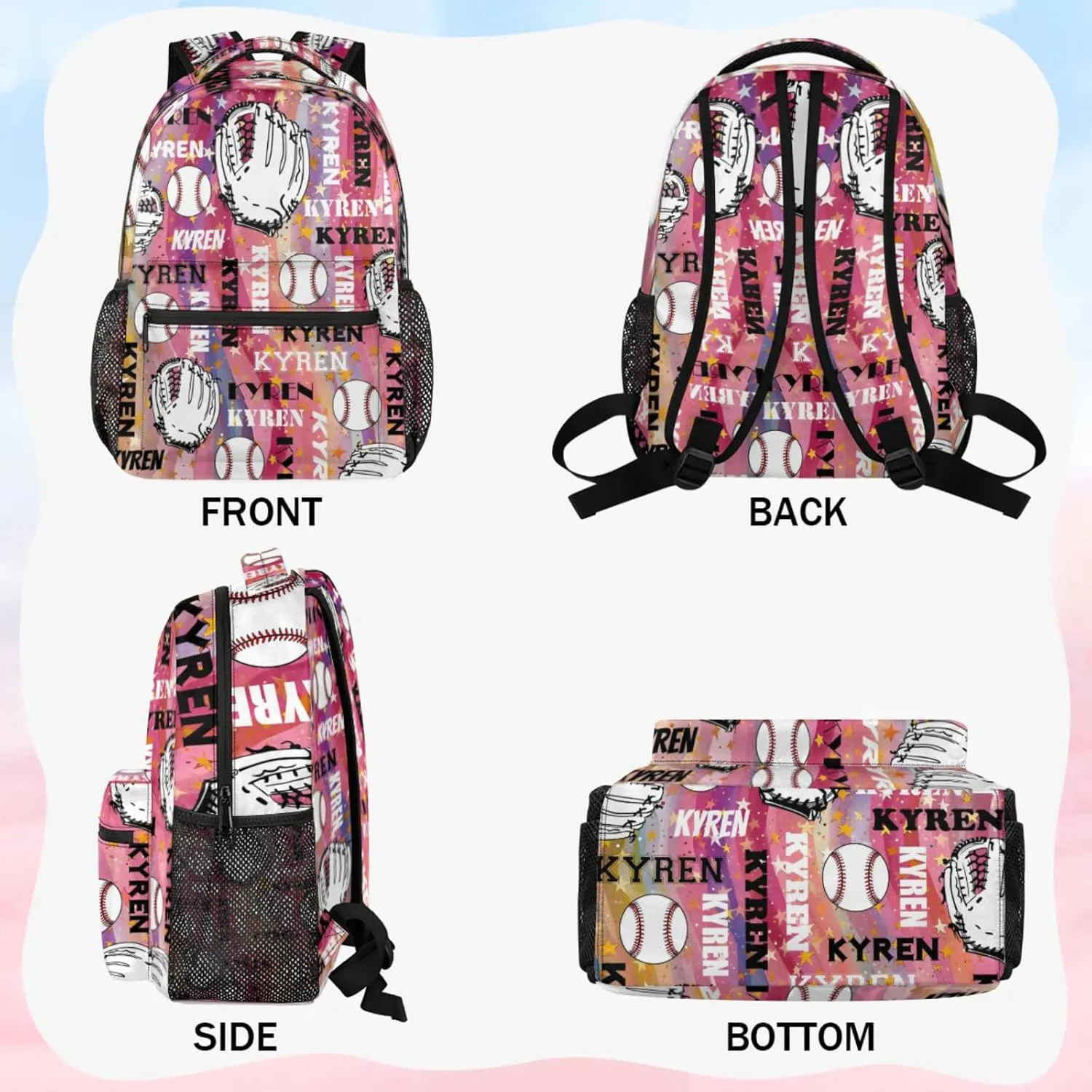Custom Name Baseball Backpack for Men Women, Personalized Laptop Backpack with Name, Sports Bag Lightweight Daypack for Travel Camping, Abstract Striped