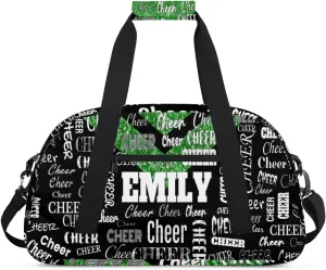 Custom Name Dance Cheer Bag Sport Gym Duffel Bag, Personalized Cheerleading Bag Customized Travel Duffle Bag, Green Glittering with Black