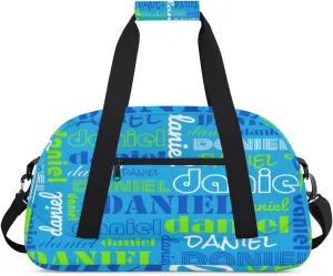 Custom Name Kids Gym Sport Bag for Boys Girls, Personalized Gymnastics Ballet Dance Bag Customized Small Duffel Travel Bag Teen Weekender Overnight Bag, Blue Green White