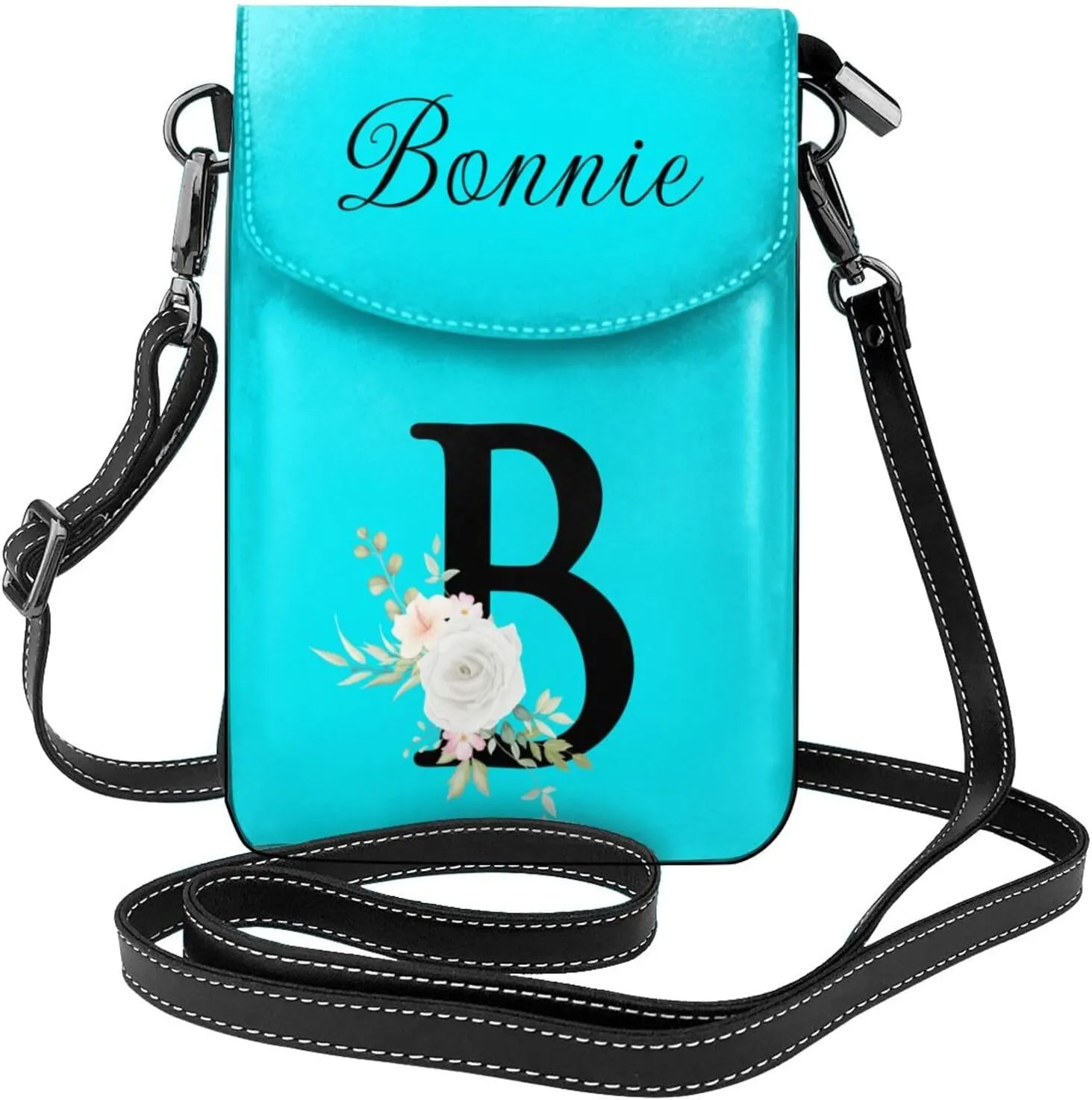 Custom Name Small Crossbody Cell Phone Bag for Women Personalized PU Leather Mini Shoulder Bag Wallet Cellphone Purse with Credit Card Slots and Adjustable Strap (B)