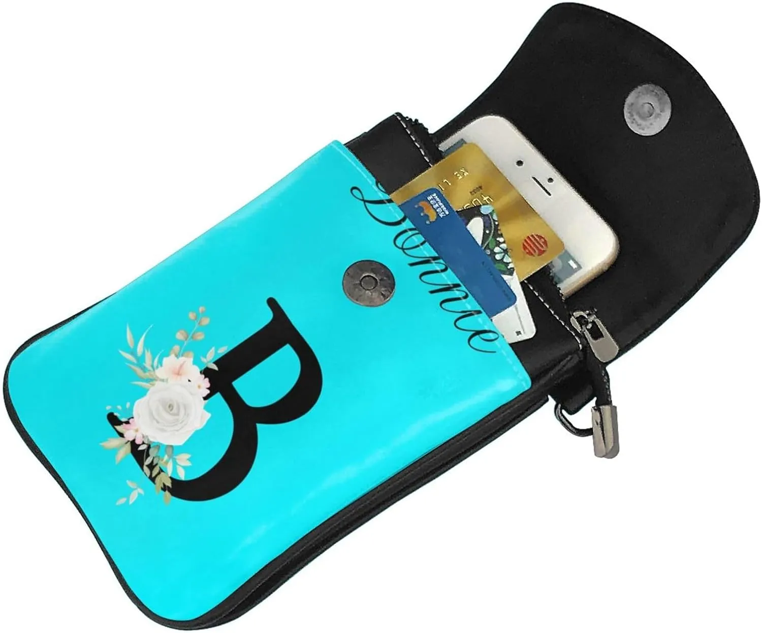 Custom Name Small Crossbody Cell Phone Bag for Women Personalized PU Leather Mini Shoulder Bag Wallet Cellphone Purse with Credit Card Slots and Adjustable Strap (B)