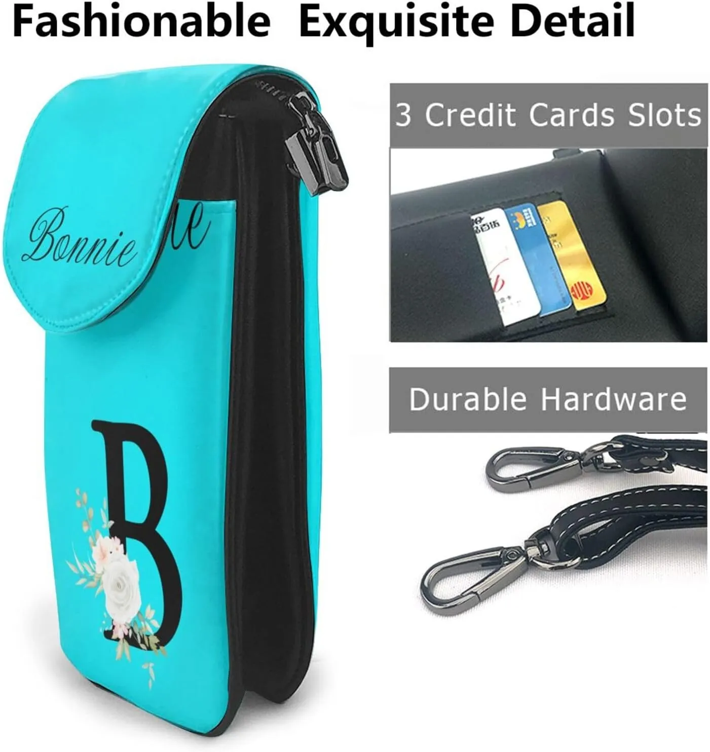 Custom Name Small Crossbody Cell Phone Bag for Women Personalized PU Leather Mini Shoulder Bag Wallet Cellphone Purse with Credit Card Slots and Adjustable Strap (B)