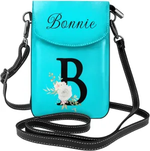 Custom Name Small Crossbody Cell Phone Bag for Women Personalized PU Leather Mini Shoulder Bag Wallet Cellphone Purse with Credit Card Slots and Adjustable Strap (B)