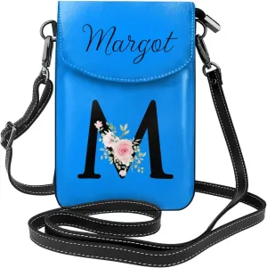 Custom Name Small Crossbody Cell Phone Bag for Women Personalized PU Leather Mini Shoulder Bag Wallet Cellphone Purse with Credit Card Slots and Adjustable Strap (M)