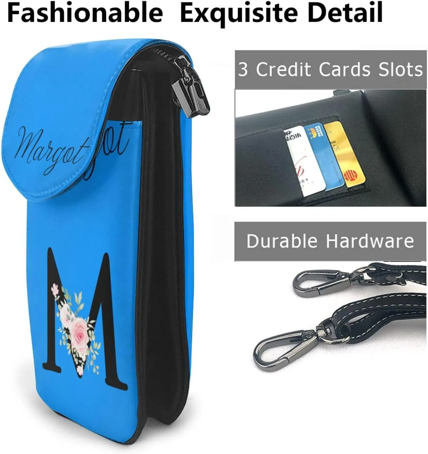Custom Name Small Crossbody Cell Phone Bag for Women Personalized PU Leather Mini Shoulder Bag Wallet Cellphone Purse with Credit Card Slots and Adjustable Strap (M)