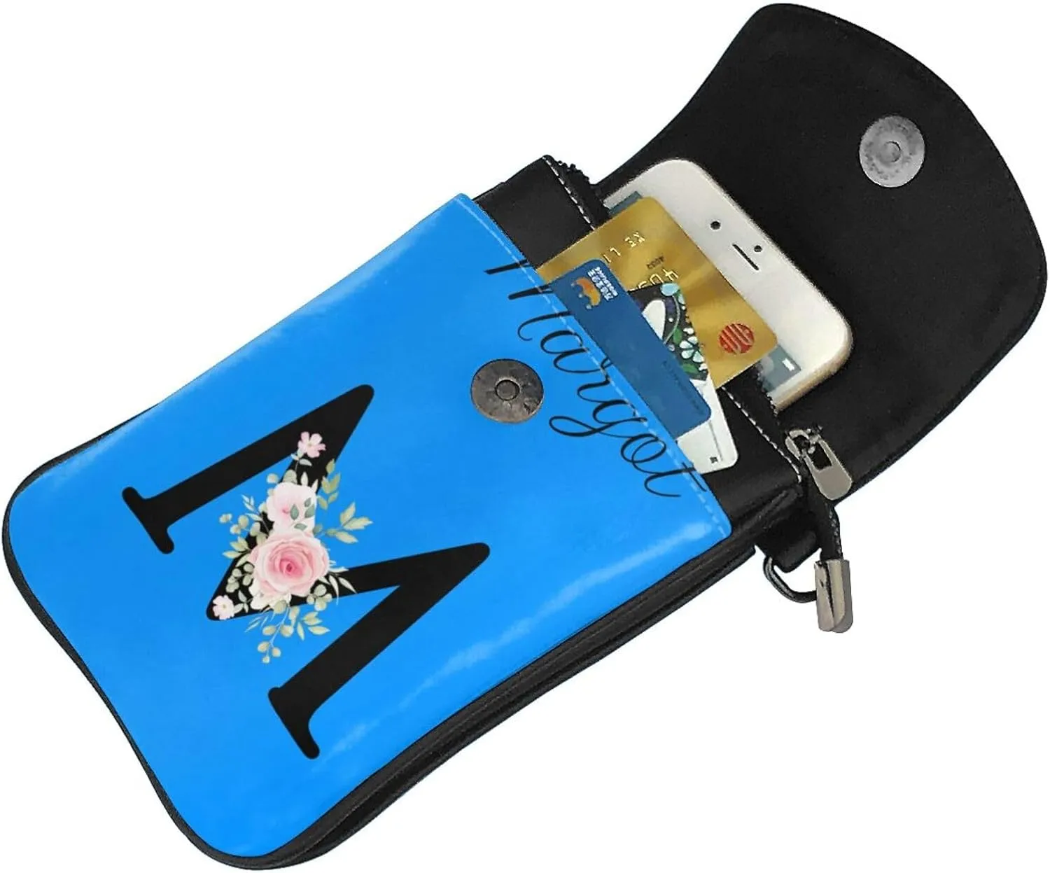 Custom Name Small Crossbody Cell Phone Bag for Women Personalized PU Leather Mini Shoulder Bag Wallet Cellphone Purse with Credit Card Slots and Adjustable Strap (M)