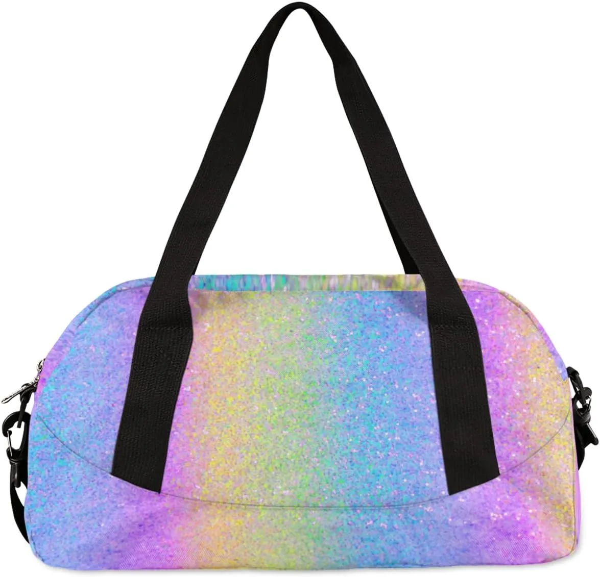 Custom Sports Dance Gym Bag, Personalized Dancing Ballet Bag Travel Overnight Small Duffel Bag Gymnastics Swimming Sleepover Overnight Sports Bag, Purple Blue Glitters Bling
