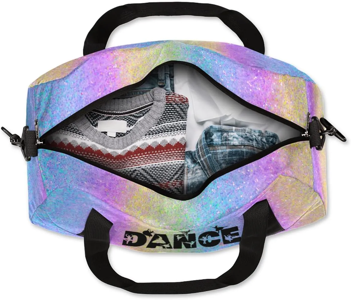 Custom Sports Dance Gym Bag, Personalized Dancing Ballet Bag Travel Overnight Small Duffel Bag Gymnastics Swimming Sleepover Overnight Sports Bag, Purple Blue Glitters Bling