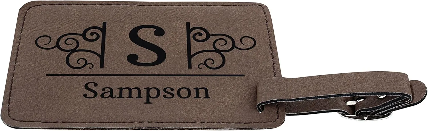Custom Travel Gifts Custom Initial & Name Suitcase Carry On Luggage Tag Personalized Travelers Gifts 2-pack Laser Engraved Leatherette Luggage Tags Brown