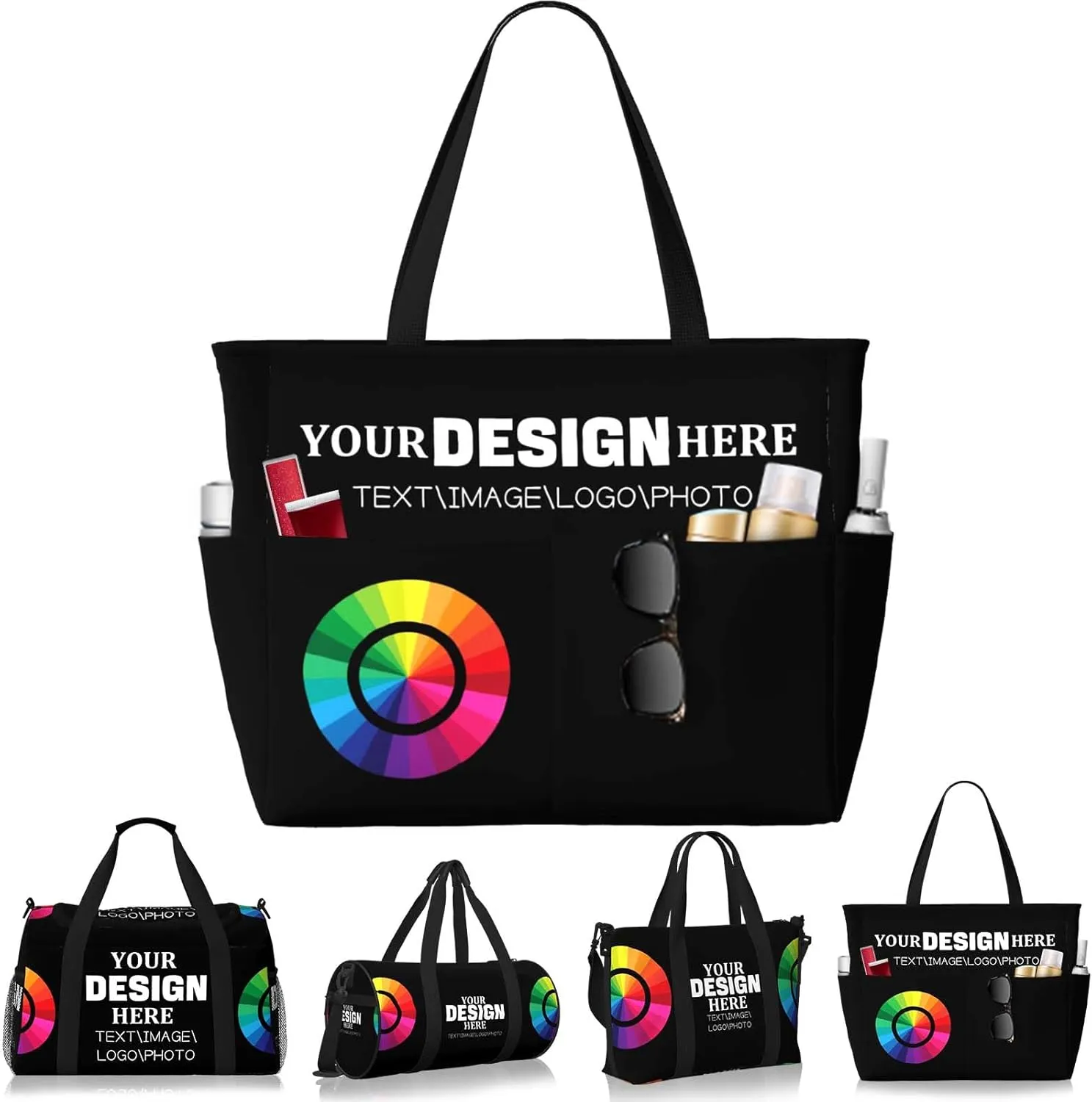 Custom Waterproof Beach Bags for Women Personalized Tote Bag with Zipper Customized Pool Bags add Picture Name Text Logo