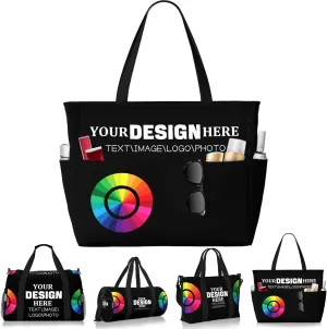 Custom Waterproof Beach Bags for Women Personalized Tote Bag with Zipper Customized Pool Bags add Picture Name Text Logo