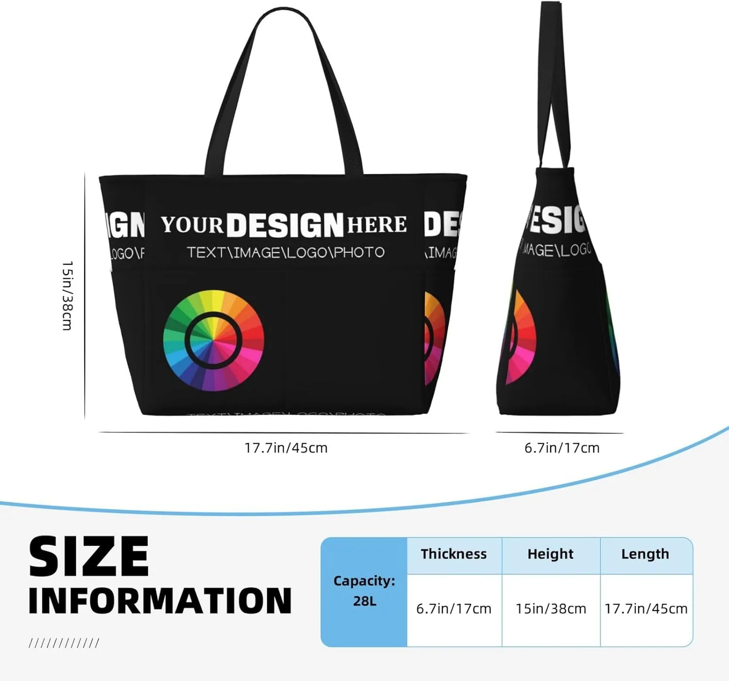 Custom Waterproof Beach Bags for Women Personalized Tote Bag with Zipper Customized Pool Bags add Picture Name Text Logo