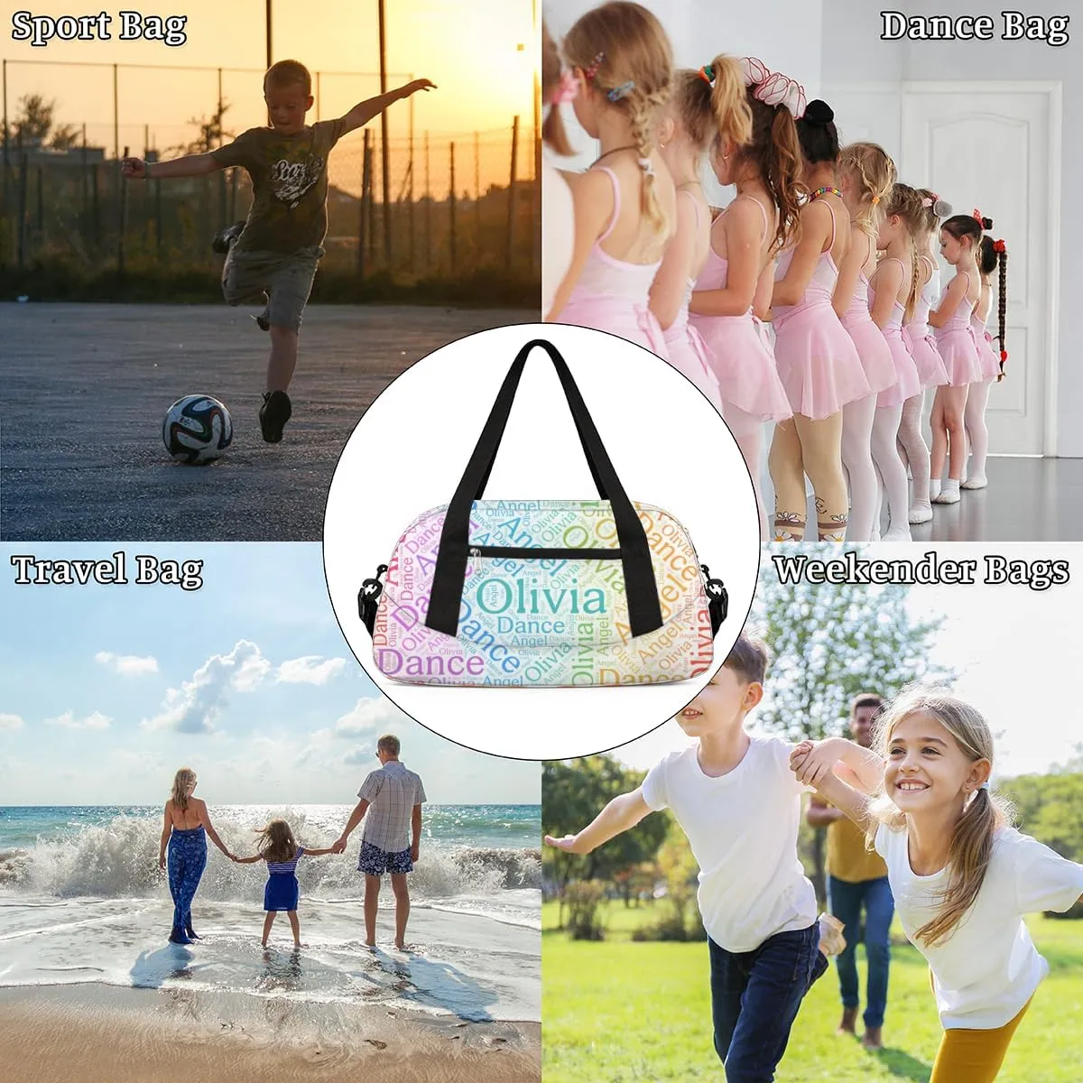 Customized Name 16 Kids Duffel Overnight Bag Girls, Personalized Teens Dance Bag Overnight Weekender Duffel Bags for Girls Travel School Practice