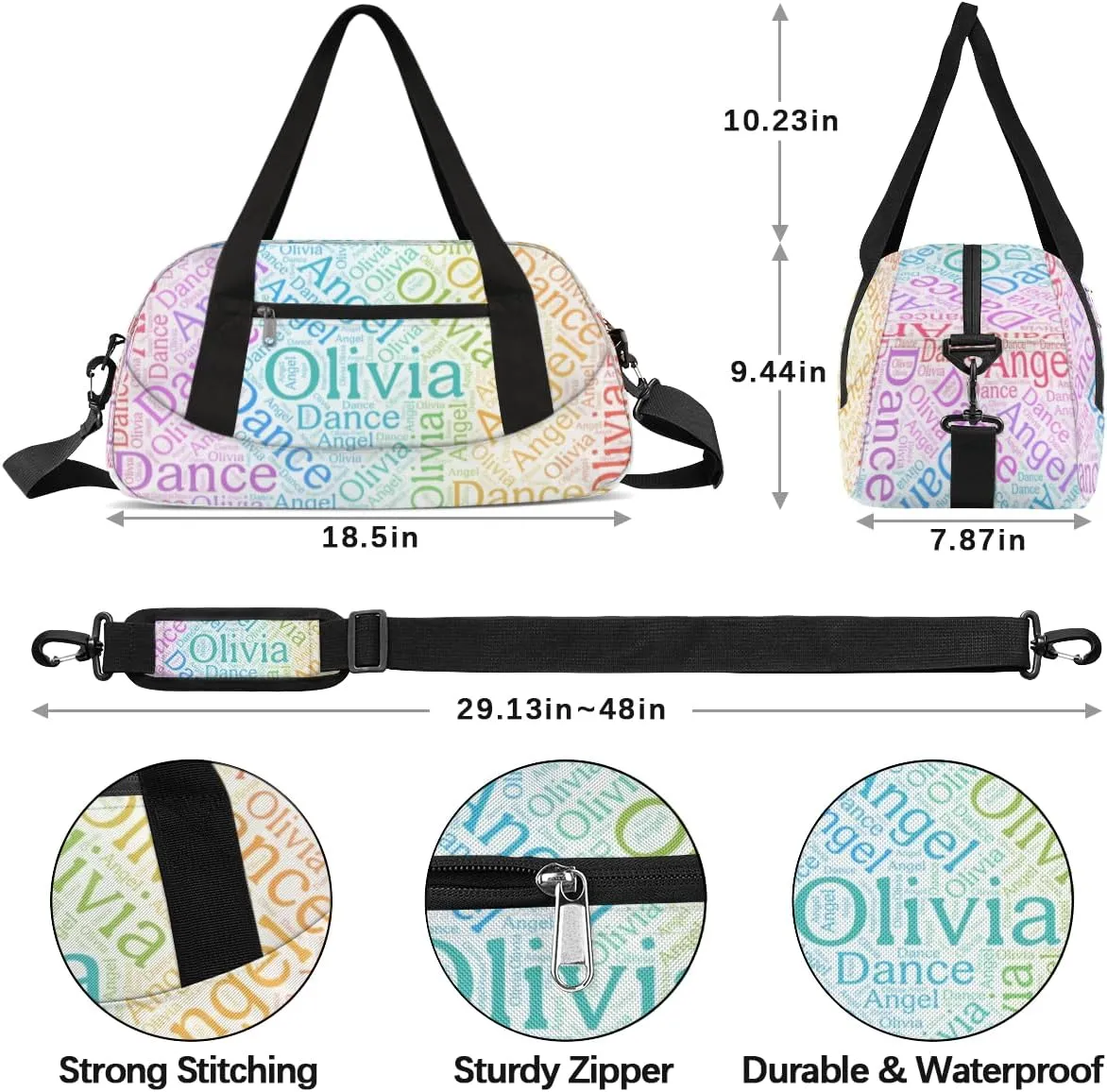 Customized Name 16 Kids Duffel Overnight Bag Girls, Personalized Teens Dance Bag Overnight Weekender Duffel Bags for Girls Travel School Practice