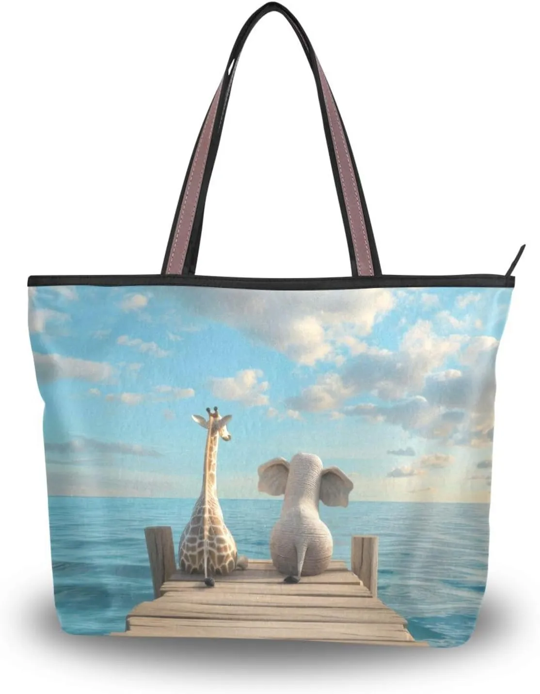 Cute Animal Deck Women Tote Bag Purse with Zipper, Patterned Handbag Reusable Grocery Bag Large Size