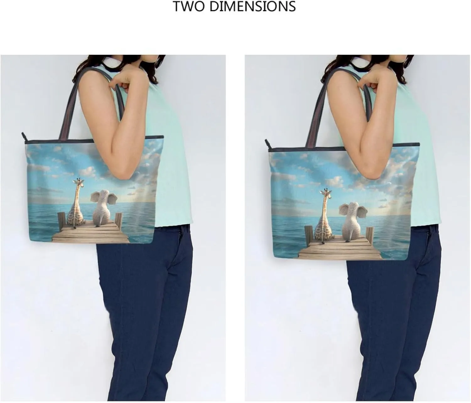 Cute Animal Deck Women Tote Bag Purse with Zipper, Patterned Handbag Reusable Grocery Bag Large Size