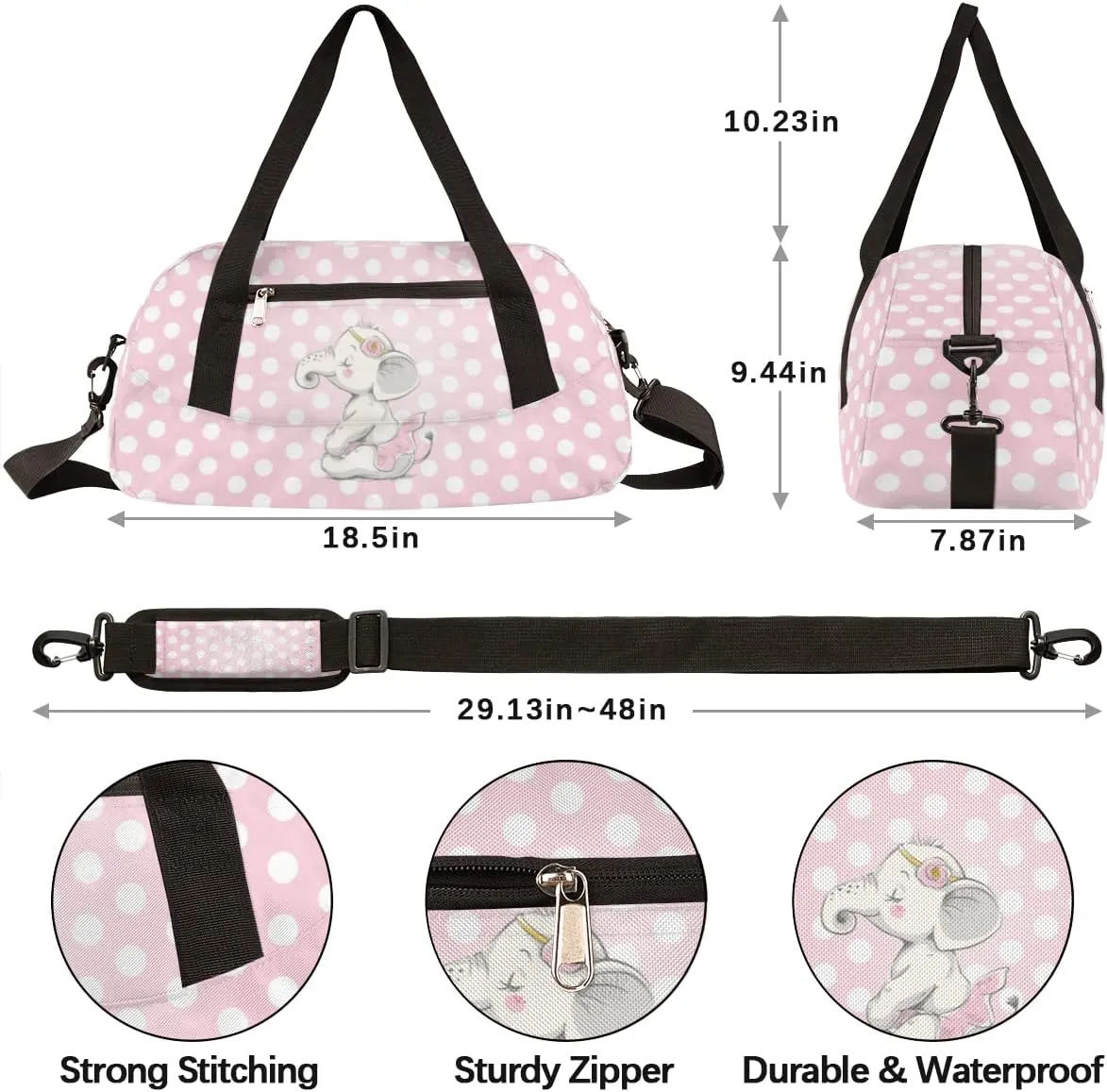 Cute Baby Elephant Kids Duffel Bag for Girls Boys Teens, Blemishes Dance Bag Overnight Small Duffel Bag Carry On Weekend Sports Gym Travel Bag for School Practice Gymnastics Ballet