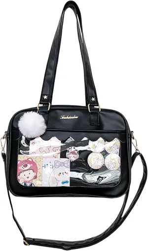 Cute Bag transparent Heart Messenger Japanese Bag Kawaii Large Anime Shoulder Handbags (Black)