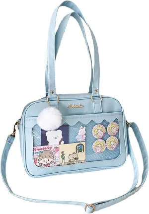 Cute Bag transparent Heart Messenger Japanese Bag Kawaii Large Anime Shoulder Handbags (Blue)