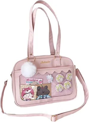 Cute Bag transparent Heart Messenger Japanese Bag Kawaii Large Anime Shoulder Handbags (Pink)