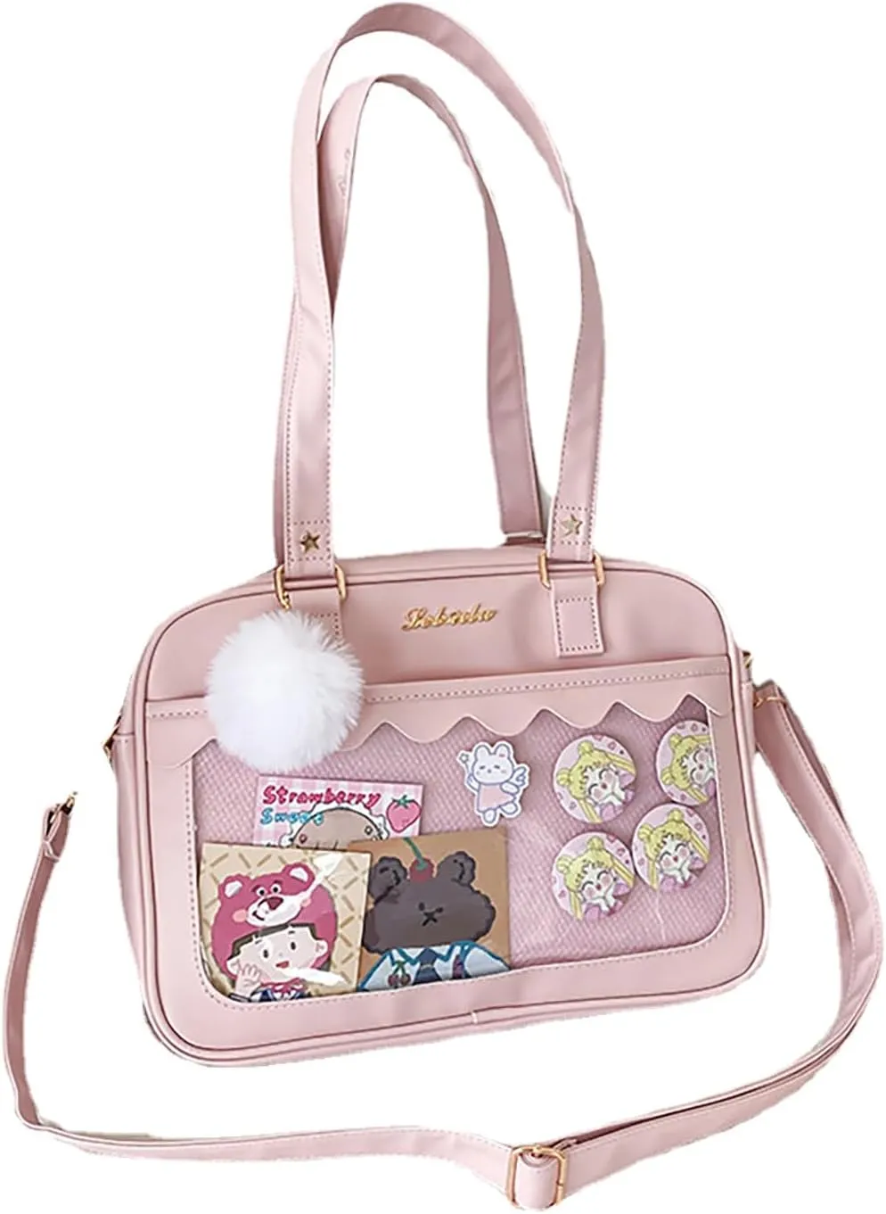 Cute Bag transparent Heart Messenger Japanese Bag Kawaii Large Anime Shoulder Handbags (Pink)