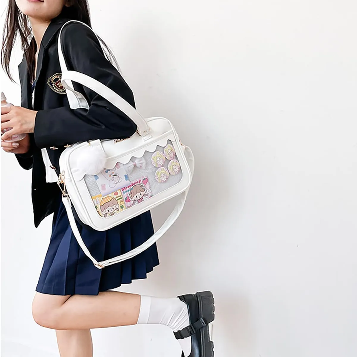 Cute Bag transparent Heart Messenger Japanese Bag Kawaii Large Anime Shoulder Handbags (Write)
