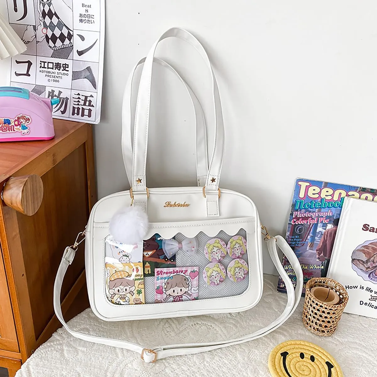 Cute Bag transparent Heart Messenger Japanese Bag Kawaii Large Anime Shoulder Handbags (Write)