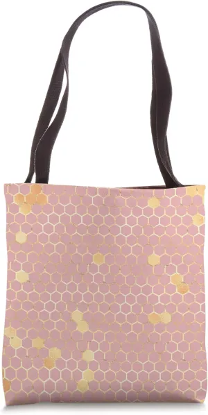 Cute Blush Pink Hexagonal Geometric Honey Bee Honeycomb Tote Bag