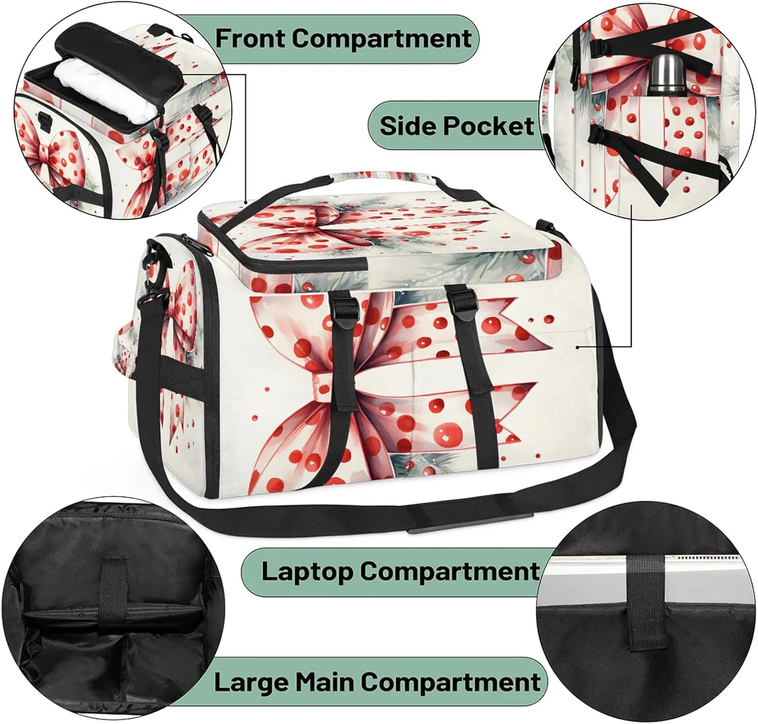 Cute Bow Tie Polka Dot Gym Bags for Men Women Sports Backpack with Shoe Compartment 3-in-1 Tactical Duffle Bag for Overnight Weekender Travel