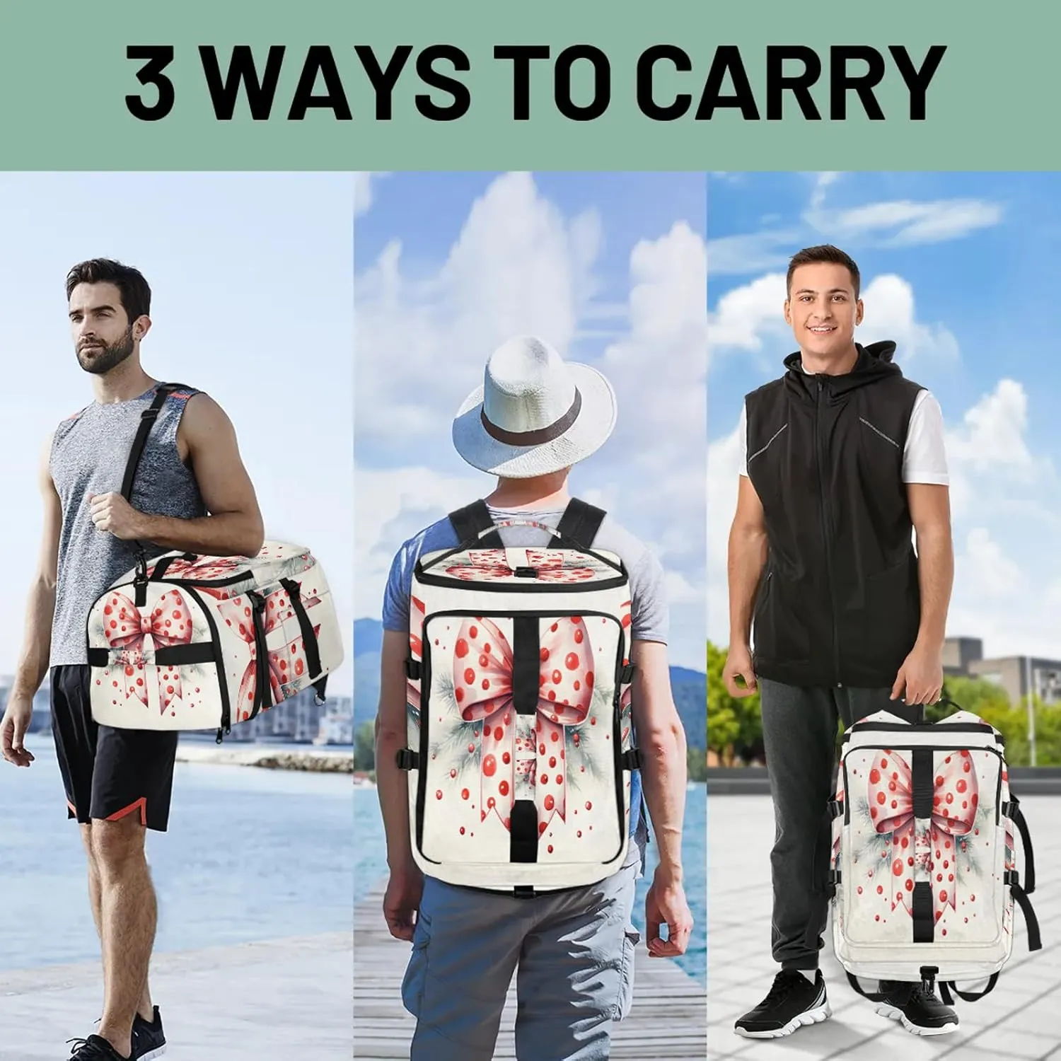 Cute Bow Tie Polka Dot Gym Bags for Men Women Sports Backpack with Shoe Compartment 3-in-1 Tactical Duffle Bag for Overnight Weekender Travel