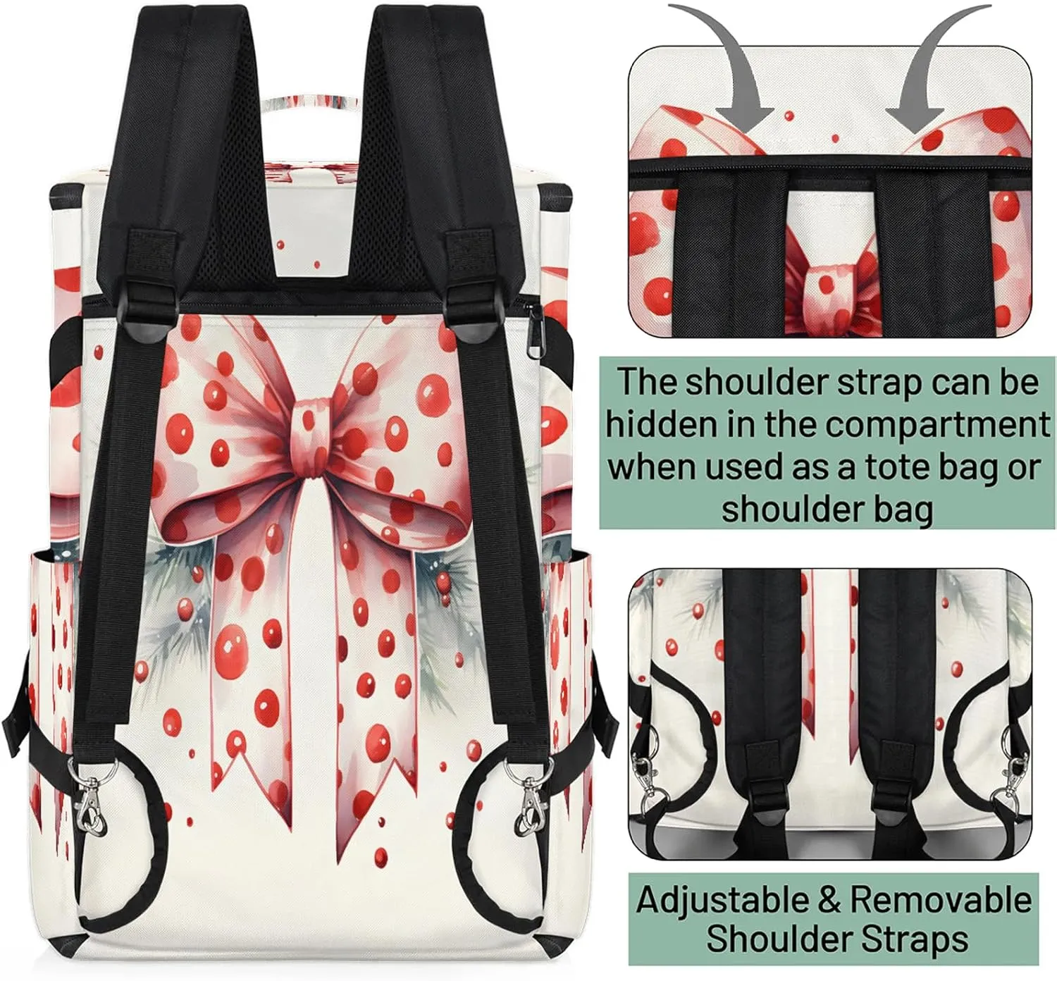 Cute Bow Tie Polka Dot Gym Bags for Men Women Sports Backpack with Shoe Compartment 3-in-1 Tactical Duffle Bag for Overnight Weekender Travel