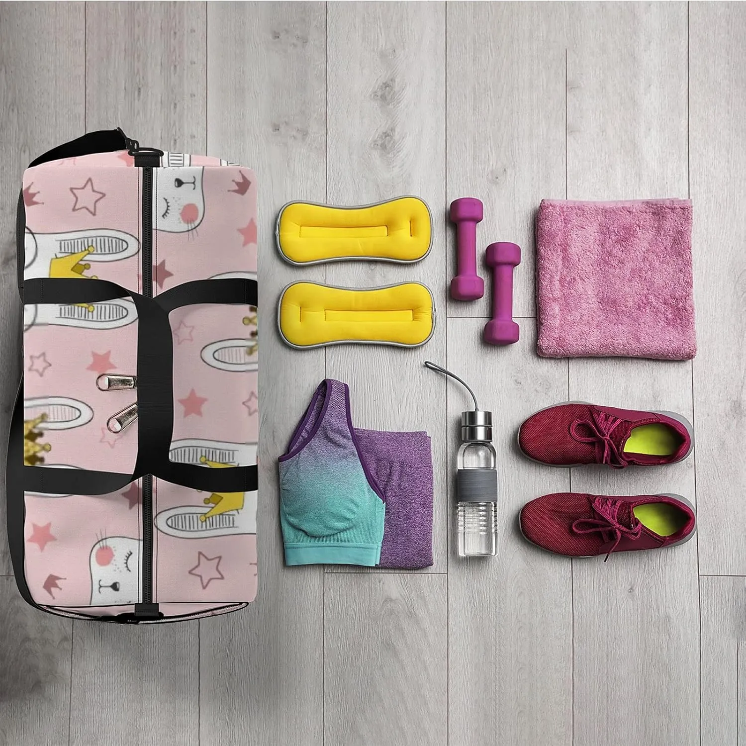 Cute Cartoon Kawaii Animals Rabbit Baby Girl Princess Sports Bag Tote Bag Waterproof Gym Bag with Shoulder Strap Zipper 2 Side Pockets for Men and Women, Travel and Storage Shoulder Bag.