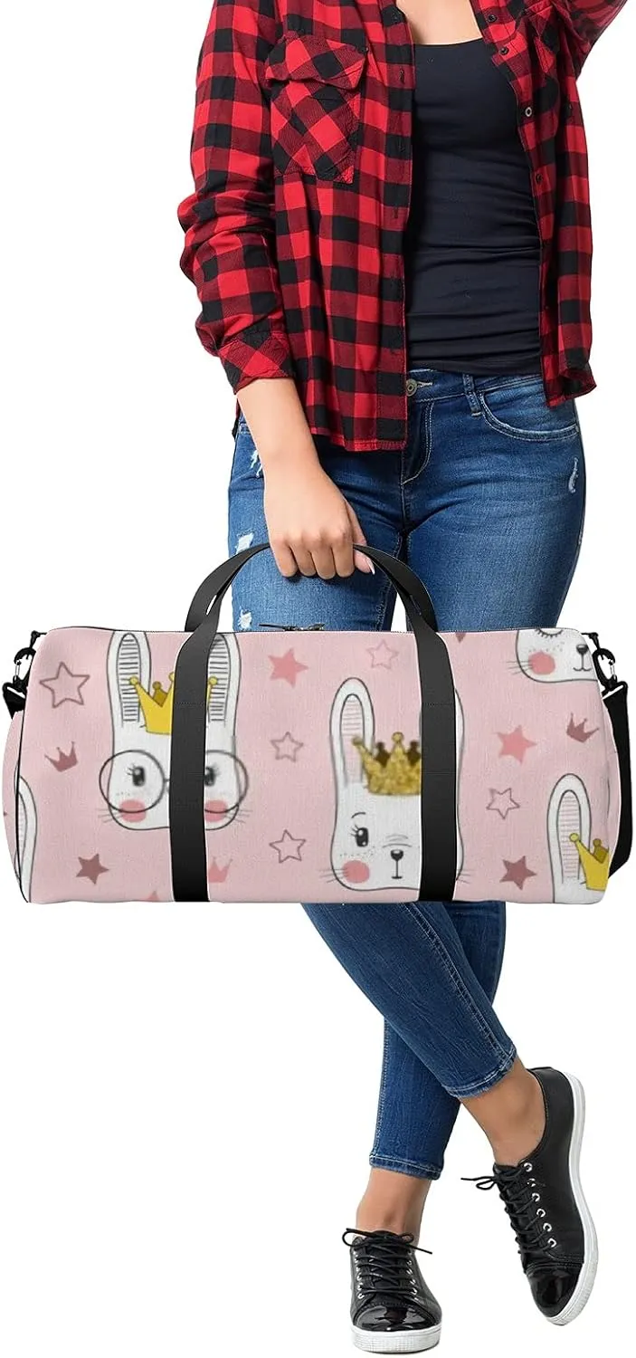 Cute Cartoon Kawaii Animals Rabbit Baby Girl Princess Sports Bag Tote Bag Waterproof Gym Bag with Shoulder Strap Zipper 2 Side Pockets for Men and Women, Travel and Storage Shoulder Bag.