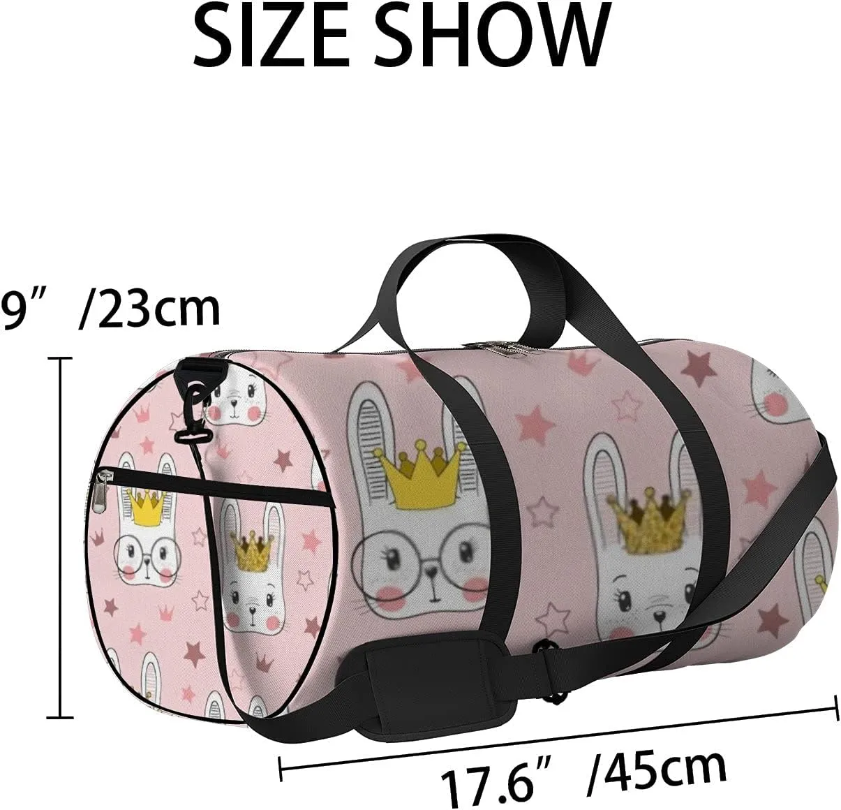 Cute Cartoon Kawaii Animals Rabbit Baby Girl Princess Sports Bag Tote Bag Waterproof Gym Bag with Shoulder Strap Zipper 2 Side Pockets for Men and Women, Travel and Storage Shoulder Bag.