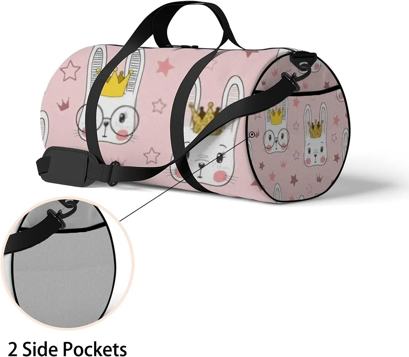 Cute Cartoon Kawaii Animals Rabbit Baby Girl Princess Sports Bag Tote Bag Waterproof Gym Bag with Shoulder Strap Zipper 2 Side Pockets for Men and Women, Travel and Storage Shoulder Bag.