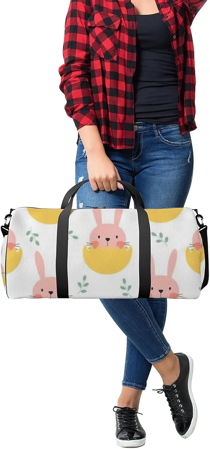 Cute Cartoon Kawaii Animals Rabbit in Egg Shell Sports Bag Tote Bag Waterproof Gym Bag with Shoulder Strap Zipper 2 Side Pockets for Men and Women, Travel and Storage Shoulder Bag.