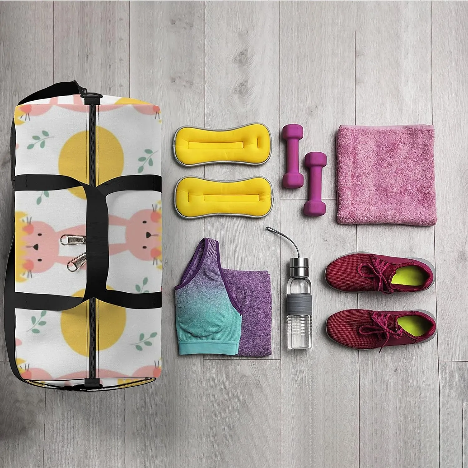 Cute Cartoon Kawaii Animals Rabbit in Egg Shell Sports Bag Tote Bag Waterproof Gym Bag with Shoulder Strap Zipper 2 Side Pockets for Men and Women, Travel and Storage Shoulder Bag.