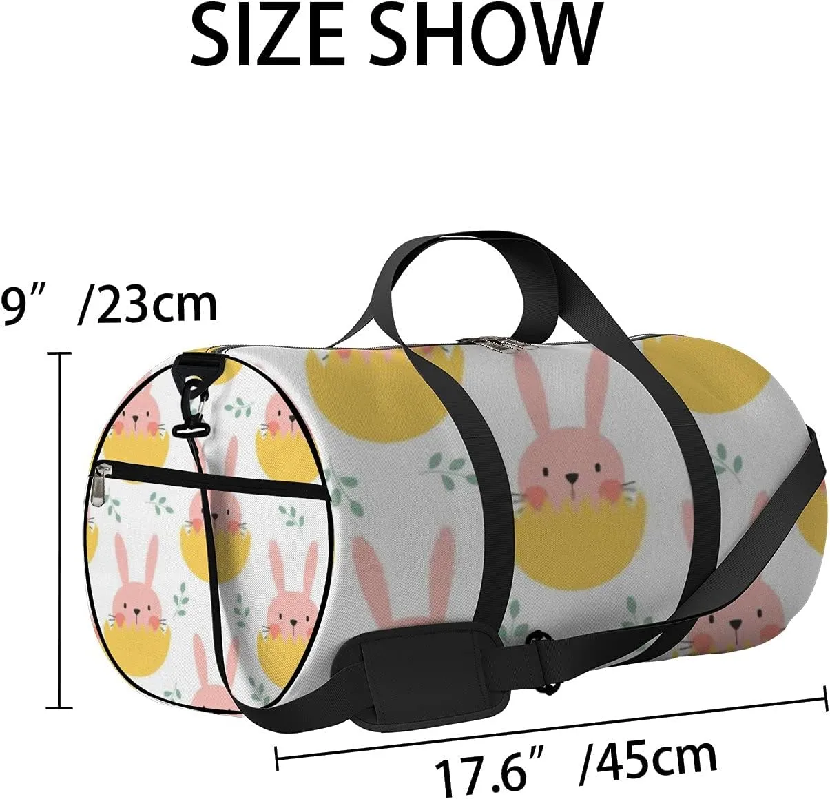 Cute Cartoon Kawaii Animals Rabbit in Egg Shell Sports Bag Tote Bag Waterproof Gym Bag with Shoulder Strap Zipper 2 Side Pockets for Men and Women, Travel and Storage Shoulder Bag.