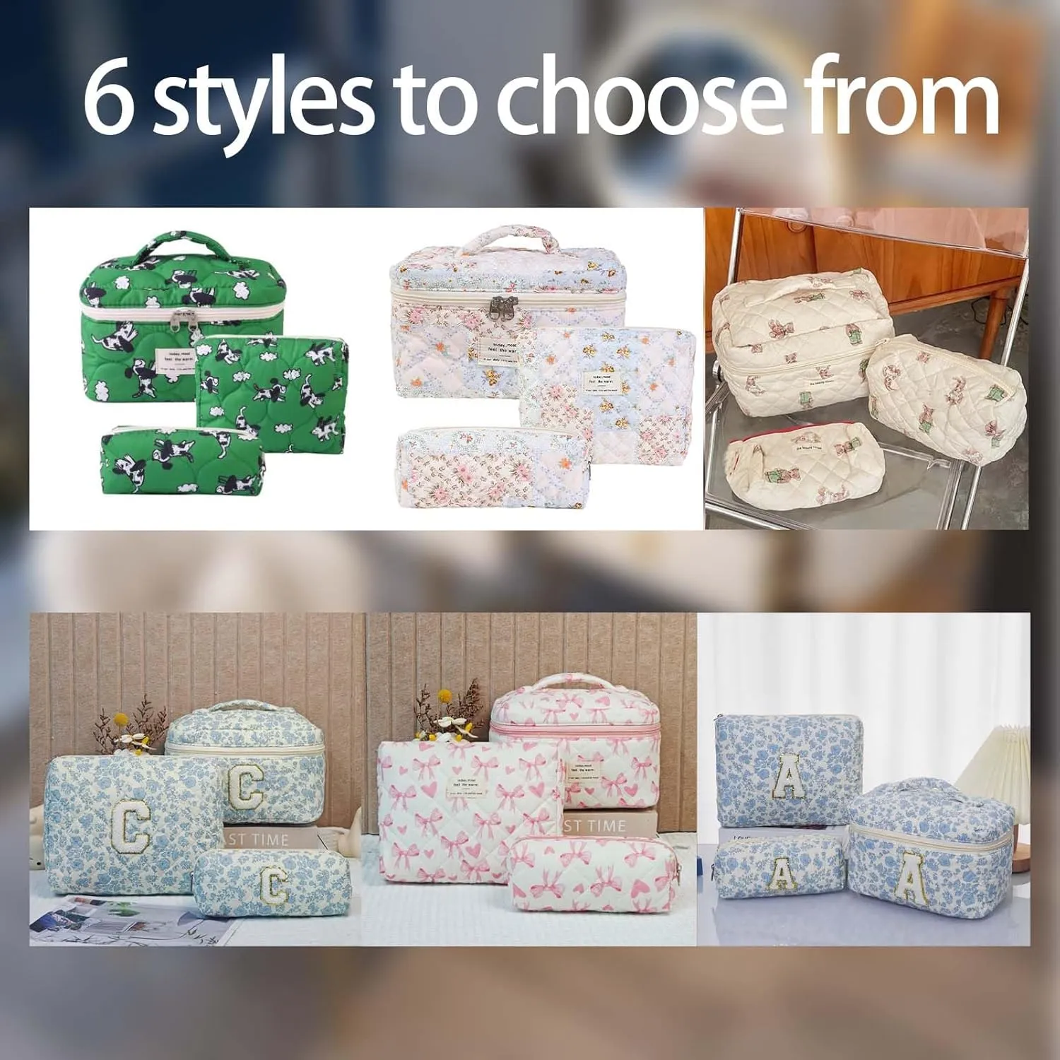 Cute Cotton Makeup Bags Set, 3 PCS Quilted Makeup Bag,Bag Makeup Bag Organizer for Women Girls,Green Dog Makeup Bag Quilted Cosmetic Bag,For Mom Daughter Friend Gift(green)